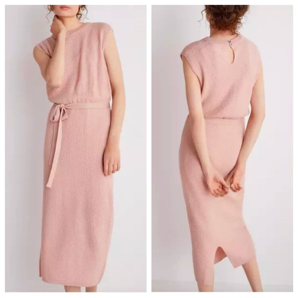 Callahan Midi Sweater Dress Light Pink Open Knit Sleeveless Belted size Medium